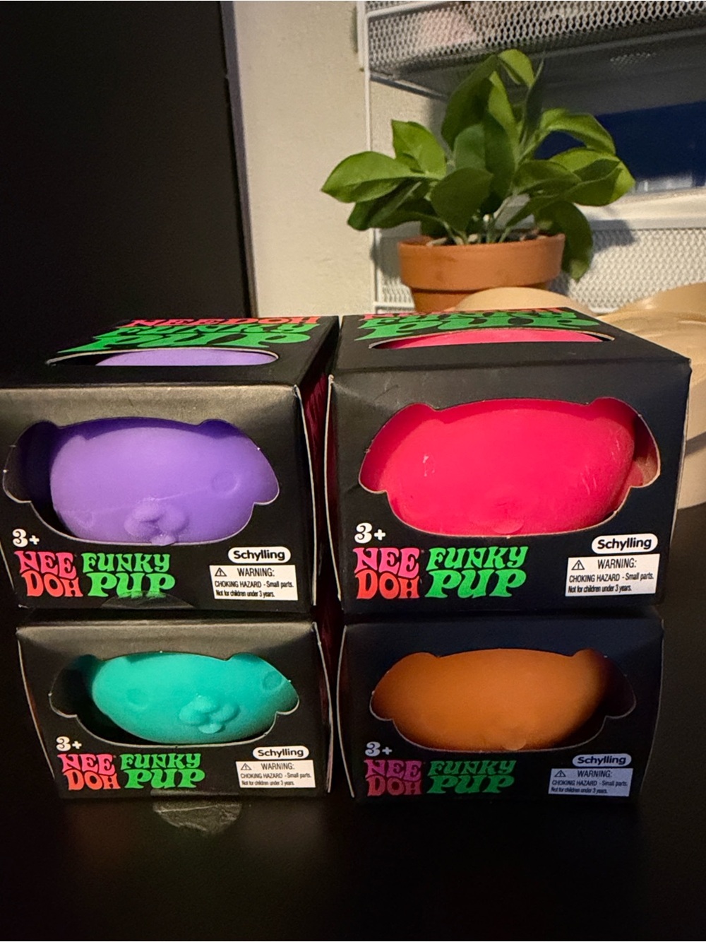Schylling Nee Doh Funky Pup - Purple, Pink, Teal, Brown Set of 4 Authentic